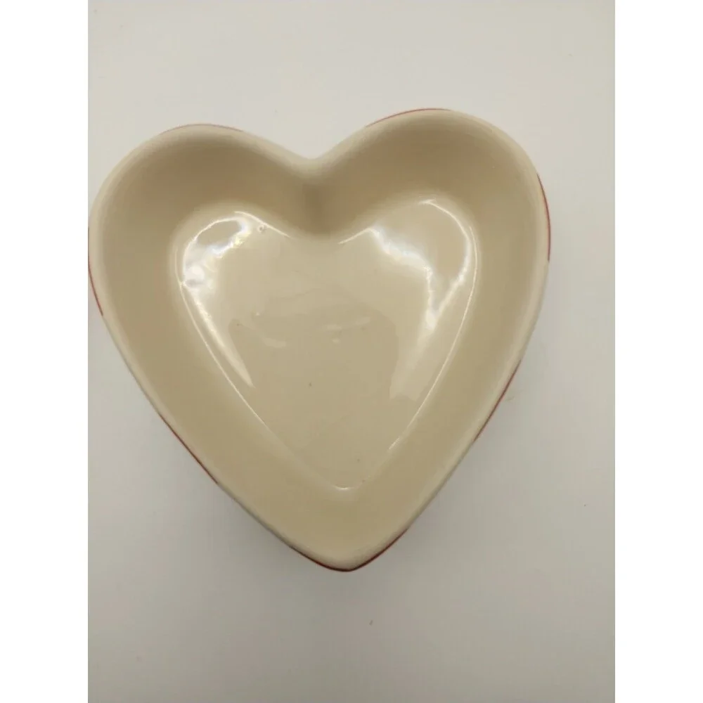 Vintage Ceramic Heart Trinket Box Candy Striped Red White Hand Painted Valentine